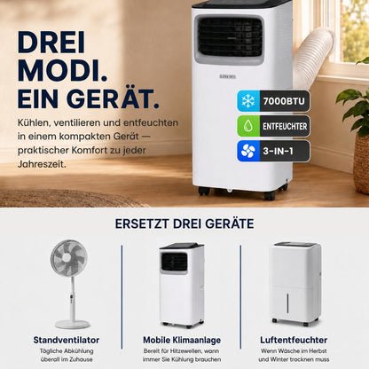 Olsen & Smith 7000 BTU Mobile Klimaanlage, 3-in-1 mit Abluftschlauch