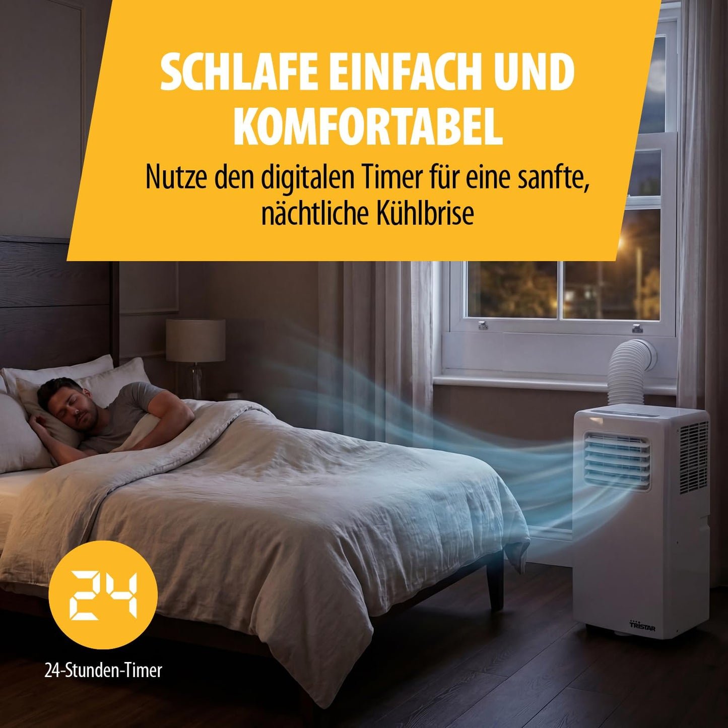 Tristar Mobiles Klimagerät - 7.000 BTU - 3-in-1 - Entfeuchtet, Kühlt, Ventiliert - Bis zu 25 m² - Fensterkit inklusive - AC-5478